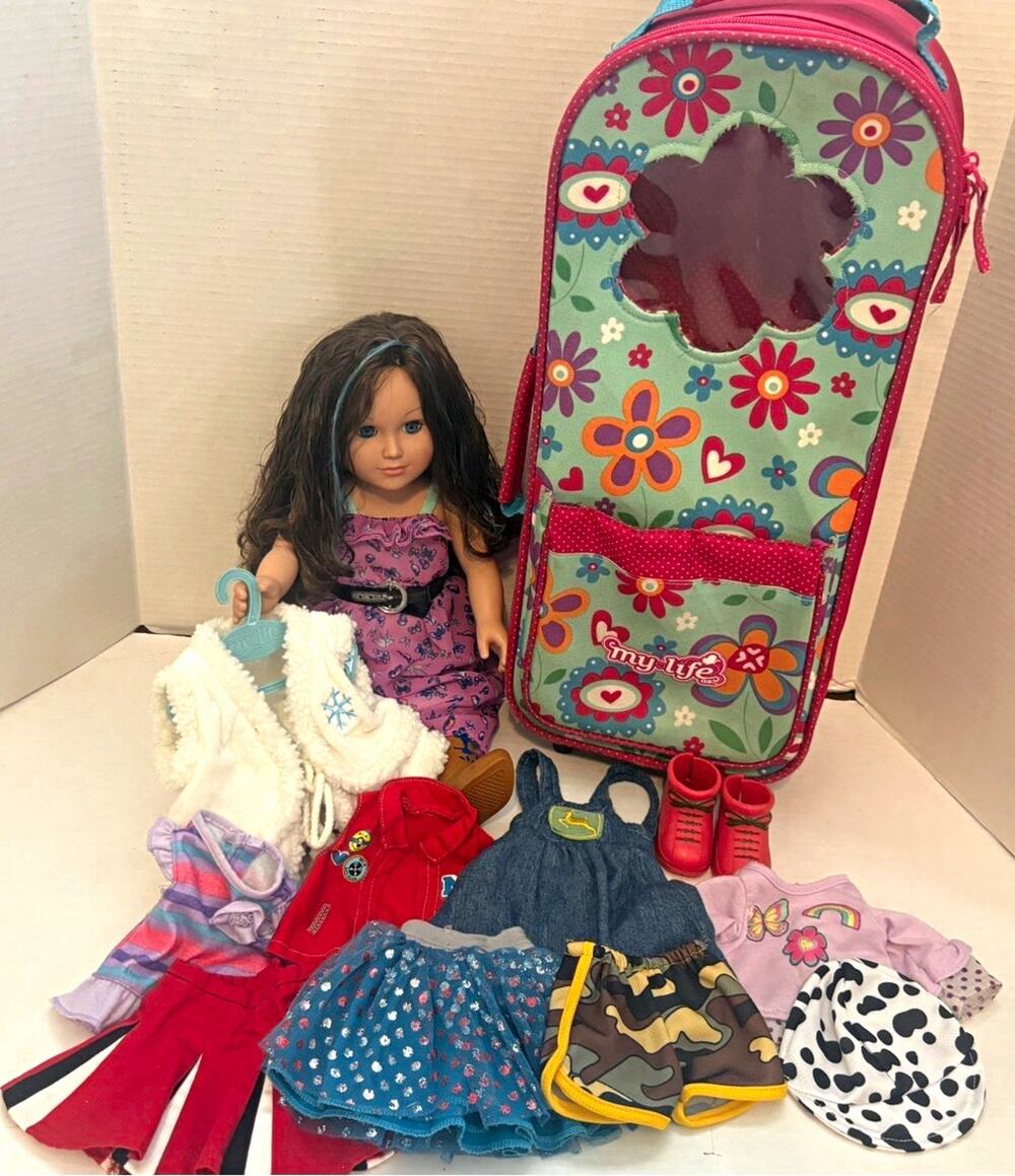My Life As 18” Doll w Rolling Travel Case Clothes Shoes Accessories Lot